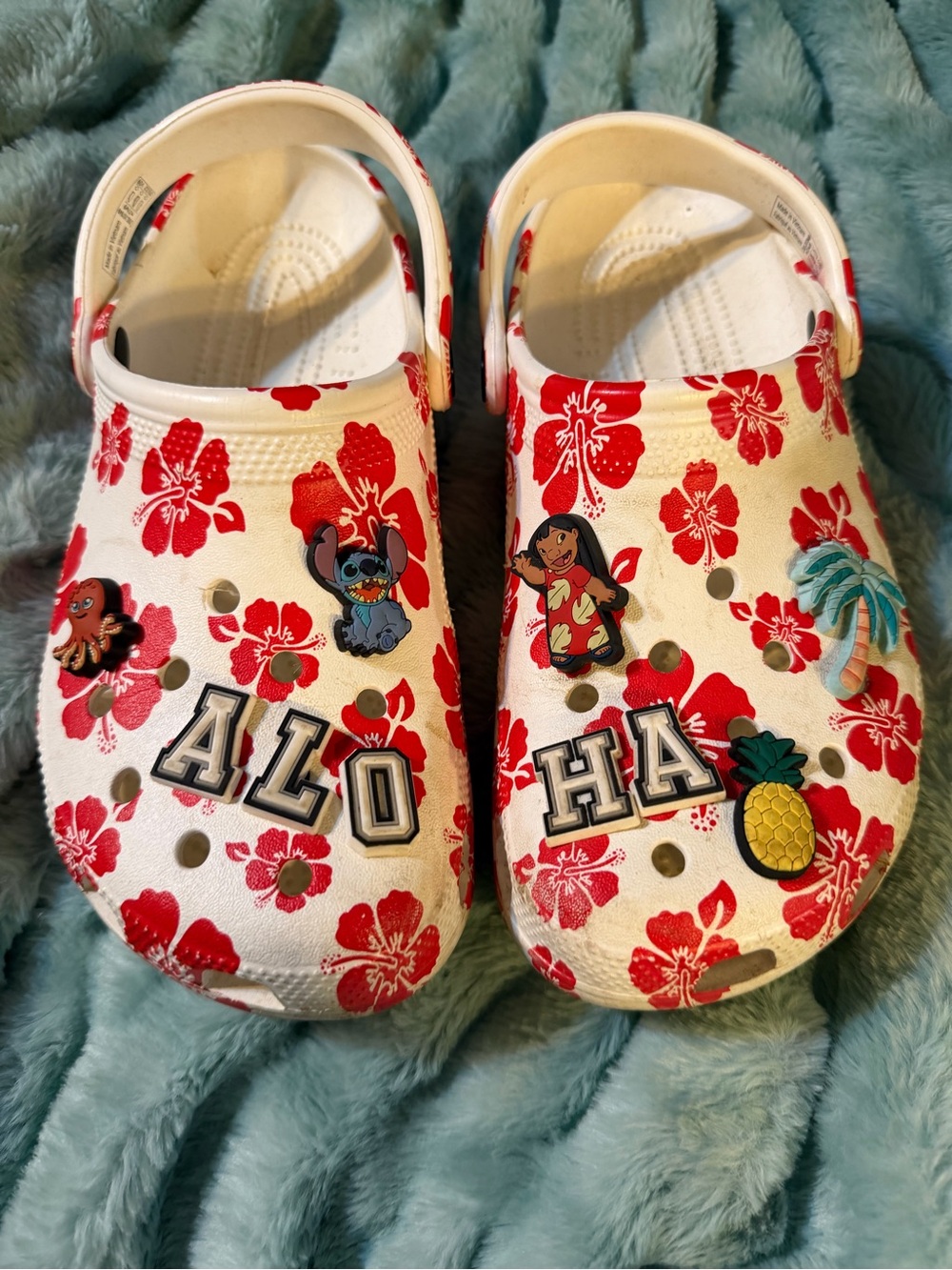 Lilo and Stitch White & Red Aloha Floral Crocs Shoes
